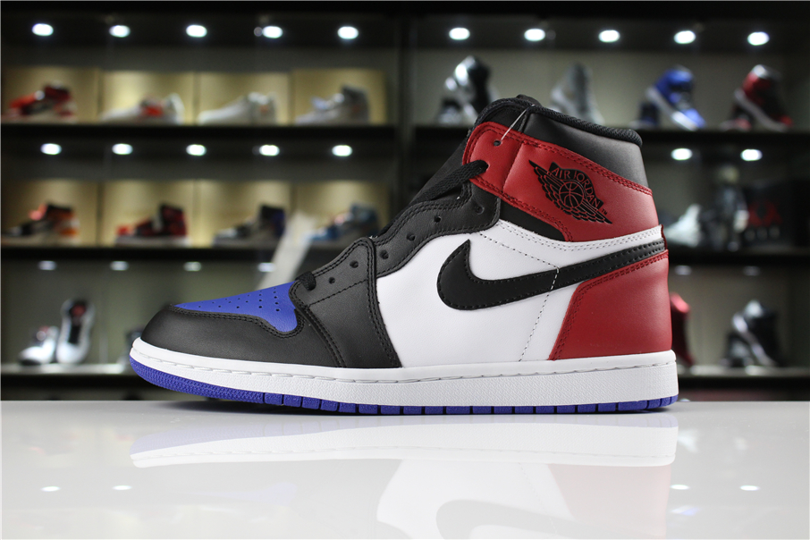 red and blue jordan 1s