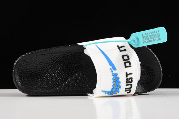 Latest Sandals Nike Benassi JDI Slide “Just Do It” White Black 343880-011
