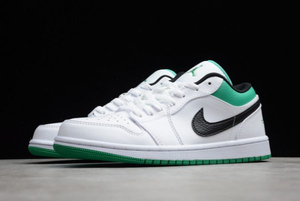 Discount Sale Air Jordan 1 Low White Lucky Green Basketball Shoes 553558-129-3