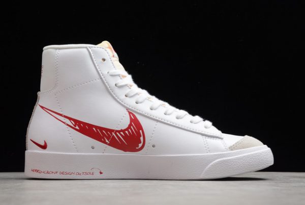 Fashion Nike Blazer Mid 77 Sketch White Red Outlet Sale CW7580-100-1