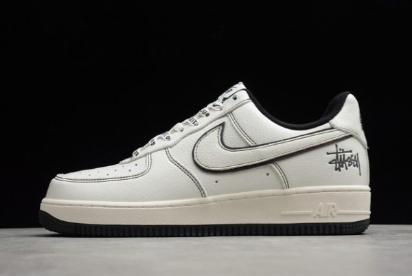 2021 Release Stussy x Nike Air Force 1 Low Beige Black Jointly For Cheap UN1635-702