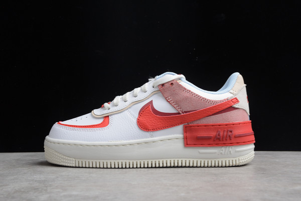 Womens Nike Air Force 1 Shadow Red Beige Outlet Sale CI0919-108