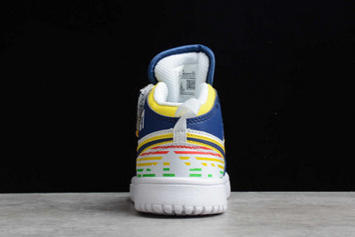 Cheap Sale Kids Air Jordan 1 Mid White/Blue-Yellow Shoes BQ6472-104-4