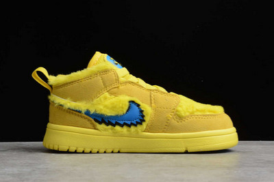 Cheap Sale Kids Air Jordan 1 Mid Yellow Fluff Blue Shoes CU5378-700-1