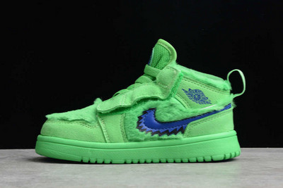 Hot Sale Kids Air Jordan 1 Mid Green Fluff Blue Shoes CU5378-800