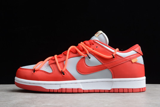 Cheap Off-White x Nike Dunk Low University Red Skateboard Shoes CT0856-600