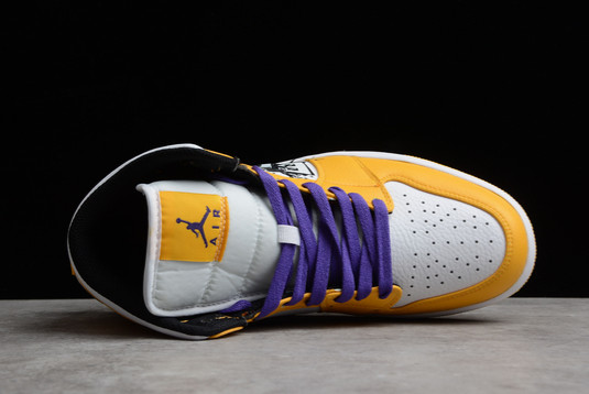 Nike Air Jordan 1 Mid EDG Lakers BQ6931-700 White/Yellow-Purple-Black-3