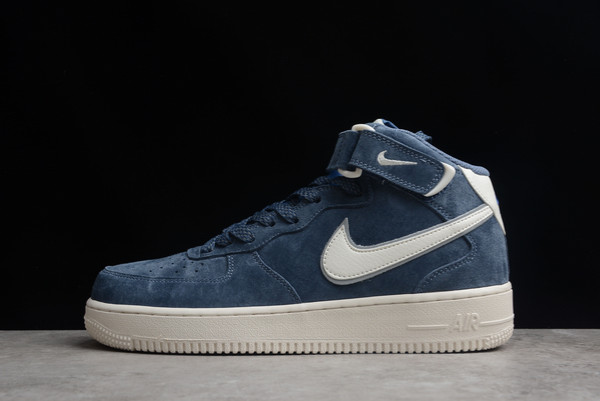 AA1118-007 Nike Air Force 1 Mid Suede Navy Blue White Cheap Sale
