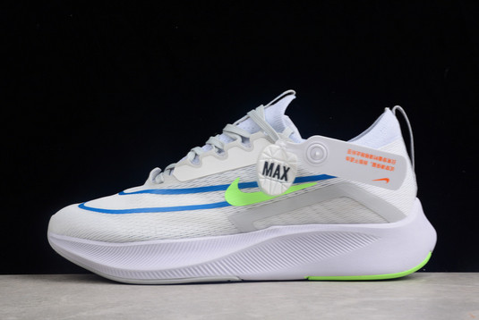 2022 Nike Zoom Fly 4 White Imperial Blue Lime Glow For Men CT2392-100