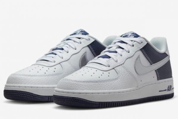 Shop Nike Air Force 1 Low GS White/Metallic Silver-Midnight Navy-Pure Platinum DQ6048-100-2