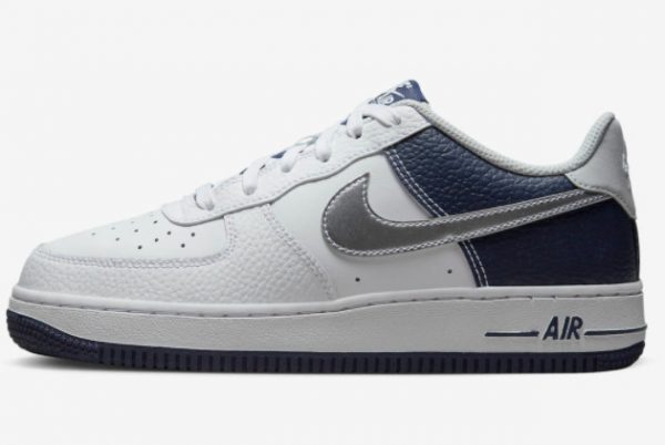 Shop Nike Air Force 1 Low GS White/Metallic Silver-Midnight Navy-Pure Platinum DQ6048-100