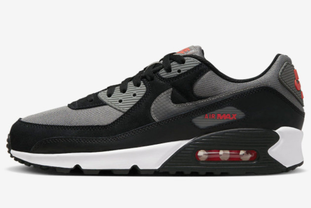 Shop Nike Air Max 90 Black Grey Red Lifestyle Shoes FD0664-001