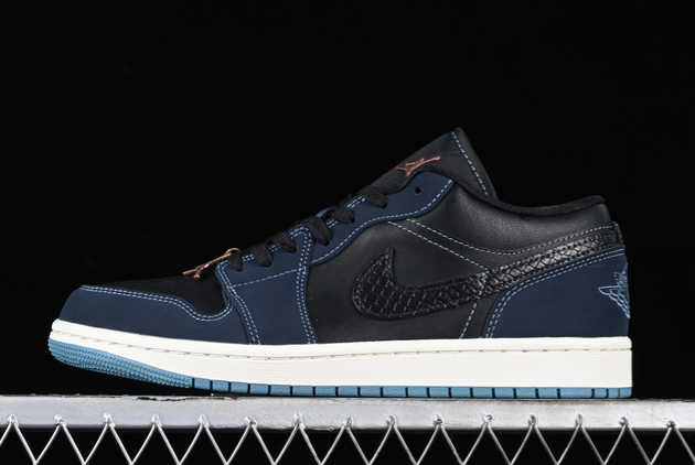 Buy 2023 Latest Air Jordan 1 Low Navy Black Snakeskin FJ5478-010 Basketball Shoes