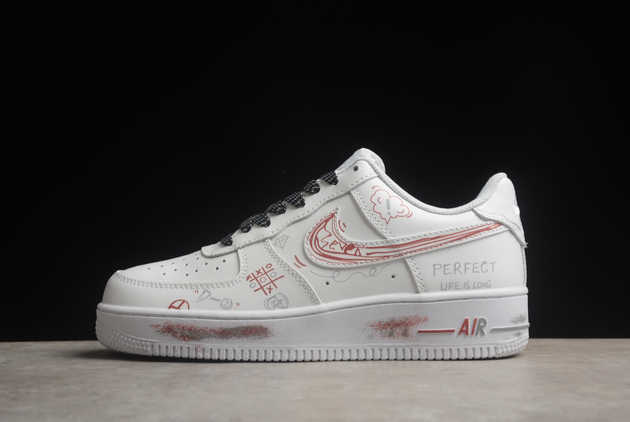 2024 Nike Air Force 1 '07 Low White Black Red AM0703-123 Basketball Shoes